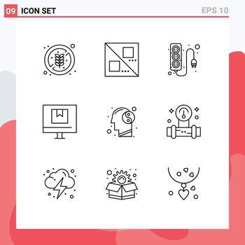 User Interface Pack of 9 Basic Outlines of meditation online plug e commerce Editable Vector Design Elements