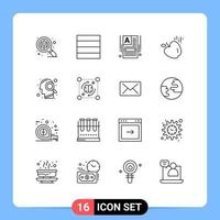 Universal Icon Symbols Group of 16 Modern Outlines of process search web builder mind head Editable Vector Design Elements