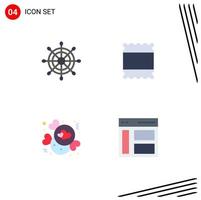 Group of 4 Flat Icons Signs and Symbols for helm communication layout chocolate left Editable Vector Design Elements