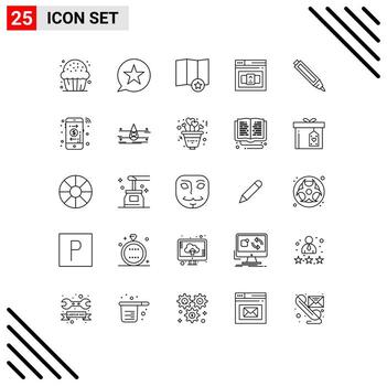 conjunto de 25 líneas vectoriales en la cuadrícula para el control de la educación elementos de diseño vectorial editables de estrellas de código multimedia vector