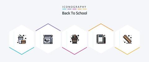 Back To School 25 FilledLine icon pack including stationery. notebook. lunch. jotter. pencil pot vector