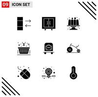 Pictogram Set of 9 Simple Solid Glyphs of trolly hotel baking marketing business Editable Vector Design Elements