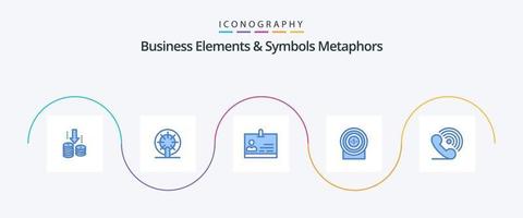 Business Elements And Symbols Metaphors Blue 5 Icon Pack Including phone. target. id. achievement. target vector