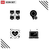 conjunto de 4 iconos de interfaz de usuario modernos símbolos signos para configuración de red de pulso de área elementos de diseño vectorial editables por computadora vector