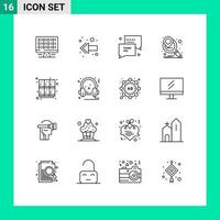 Pictogram Set of 16 Simple Outlines of open learning you learn marketing planning Editable Vector Design Elements