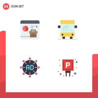 Set of 4 Vector Flat Icons on Grid for browser advertisement report regular expand Editable Vector Design Elements