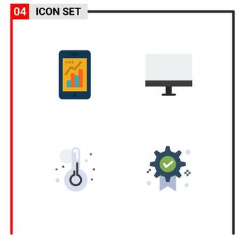 Editable Vector Line Pack of 4 Simple Flat Icons of graph monitor mobile devices temperature Editable Vector Design Elements