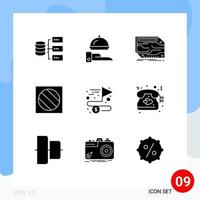 conjunto moderno de 9 pictogramas de glifos sólidos de elementos de diseño vectorial editables de memoria de edición de tarjetas fotográficas vector