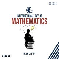 día internacional de las matemáticas. 14 de marzo. niños y libro vector