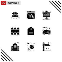 9 Universal Solid Glyphs Set for Web and Mobile Applications ambulance tag monitor basic meeting Editable Vector Design Elements