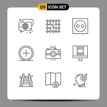 conjunto de 9 paquetes de esquemas comerciales para crear agregar elementos de diseño de vectores editables de electricidad de enchufe de red