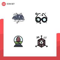 4 Universal Filledline Flat Colors Set for Web and Mobile Applications mountain sun rocks beach globe Editable Vector Design Elements