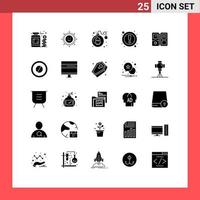 User Interface Pack of 25 Basic Solid Glyphs of american book danger user interface Editable Vector Design Elements