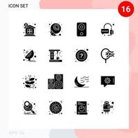 Modern Set of 16 Solid Glyphs Pictograph of radar support computers operator speaker Editable Vector Design Elements