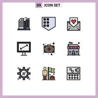 Universal Icon Symbols Group of 9 Modern Filledline Flat Colors of medicine bag love tv diagonal Editable Vector Design Elements