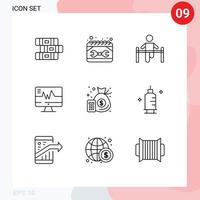 9 Universal Outlines Set for Web and Mobile Applications accounting heart exercise hospital man Editable Vector Design Elements