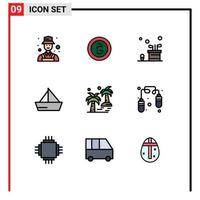 User Interface Pack of 9 Basic Filledline Flat Colors of vehicles sail money boat game Editable Vector Design Elements