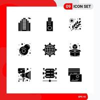 Universal Icon Symbols Group of 9 Modern Solid Glyphs of cube preference garden configure fry Editable Vector Design Elements