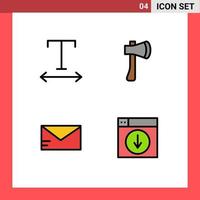 Mobile Interface Filledline Flat Color Set of 4 Pictograms of font email ax tool building web Editable Vector Design Elements