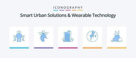 Smart Urban Solutions And Wearable Technology Blue 5 Icon Pack Including phone. headphone. factory. smart. plant. Creative Icons Design vector
