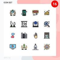 Universal Icon Symbols Group of 16 Modern Flat Color Filled Lines of life growth connection environment food Editable Creative Vector Design Elements