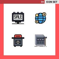 Universal Icon Symbols Group of 4 Modern Filledline Flat Colors of advertising postbox poster money page Editable Vector Design Elements