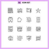 Set of 16 Modern UI Icons Symbols Signs for train railway folder maps flag Editable Vector Design Elements