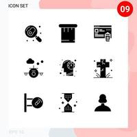 Pack of 9 creative Solid Glyphs of human fast folder travel holiday Editable Vector Design Elements