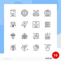 16 iconos creativos signos y símbolos modernos de la escuela global educación global ducha elementos de diseño vectorial editables vector