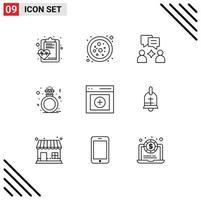 9 Thematic Vector Outlines and Editable Symbols of user interface group communication ring Editable Vector Design Elements