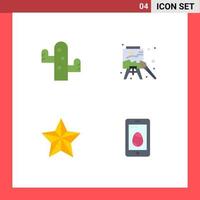 Group of 4 Modern Flat Icons Set for cactus festival plant arts star Editable Vector Design Elements