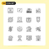 paquete de iconos de vector de stock de 16 signos y símbolos de línea para el éxito de dvd cd dormir noche elementos de diseño de vector editables