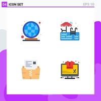 Set of 4 Vector Flat Icons on Grid for earth document market place swimming folder Editable Vector Design Elements