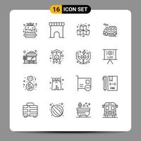 Universal Icon Symbols Group of 16 Modern Outlines of clock stop fun bus transport Editable Vector Design Elements