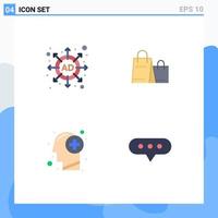 Set of 4 Vector Flat Icons on Grid for ad human bag shop thinking Editable Vector Design Elements