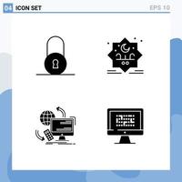 4 Solid Glyph concept for Websites Mobile and Apps lock monitoring star stamp security Editable Vector Design Elements