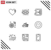 Set of 9 Commercial Outlines pack for food buttercup flower service legal buttercup target Editable Vector Design Elements