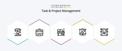 Task And Project Management 25 Line icon pack including presentation . chart . watch. book vector