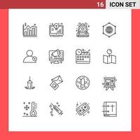 Pack of 16 Modern Outlines Signs and Symbols for Web Print Media such as business data light bulb global school Editable Vector Design Elements