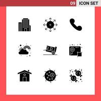 User Interface Pack of 9 Basic Solid Glyphs of handcart lucky call luck happy Editable Vector Design Elements