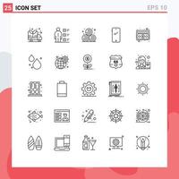 Modern Set of 25 Lines Pictograph of dollar iphone agriculture android smart phone Editable Vector Design Elements