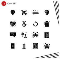 Set of 16 Modern UI Icons Symbols Signs for heart broken towel bandage knowledge Editable Vector Design Elements