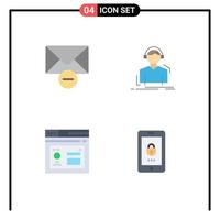 4 Universal Flat Icon Signs Symbols of delete database engineer meloman page Editable Vector Design Elements