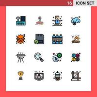 Group of 16 Flat Color Filled Lines Signs and Symbols for layer protection logo gdpr magic Editable Creative Vector Design Elements