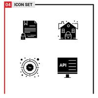 conjunto moderno de 4 glifos y símbolos sólidos, como elementos de diseño vectorial editables de objetivo de bloqueo de documento de reloj de firma electrónica vector