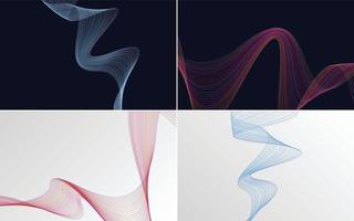 Create a modern and sleek look with a set of 4 abstract waving line backgrounds vector