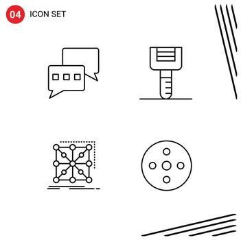 4 User Interface Line Pack of modern Signs and Symbols of chatting app food tools complex Editable Vector Design Elements