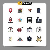 Universal Icon Symbols Group of 16 Modern Flat Color Filled Lines of back mobile drill smart phone electronics Editable Creative Vector Design Elements