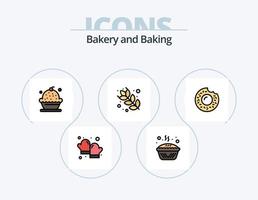 línea de horneado lleno de icono paquete 5 diseño de icono. horneando. dulces tortas alimento. harina vector