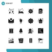 16 Thematic Vector Solid Glyphs and Editable Symbols of email add management image document Editable Vector Design Elements